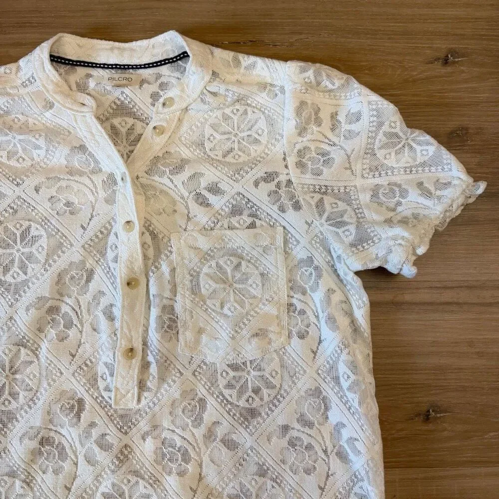Anthropologie Pilcro The Aly Puff Sleeve Blouse In White Lace Size Small Coastal